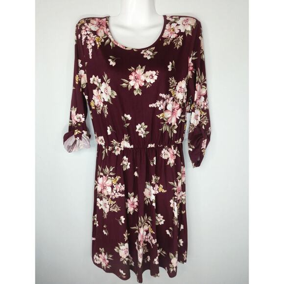 French Grey Women's Floral Brushed Knit Dress Burgundy Medium NWT Bohemian - Picture 1 of 10